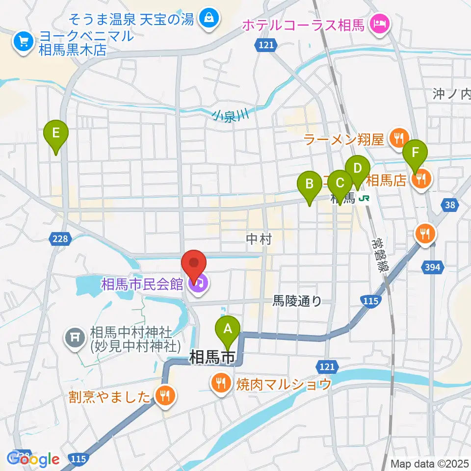 相馬市民会館周辺のコンビニエンスストア一覧地図