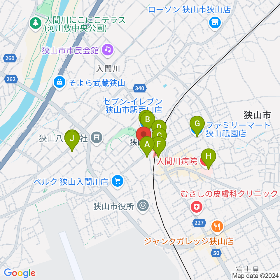 狭山市市民交流センター周辺のコンビニエンスストア一覧地図