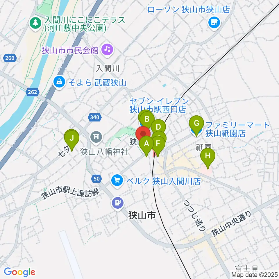 狭山市市民交流センター周辺のコンビニエンスストア一覧地図