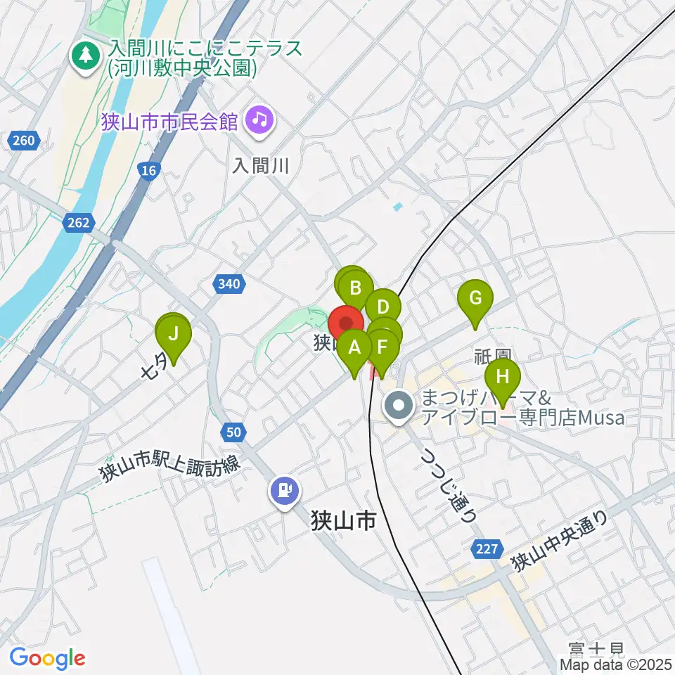 狭山市市民交流センター周辺のコンビニエンスストア一覧地図