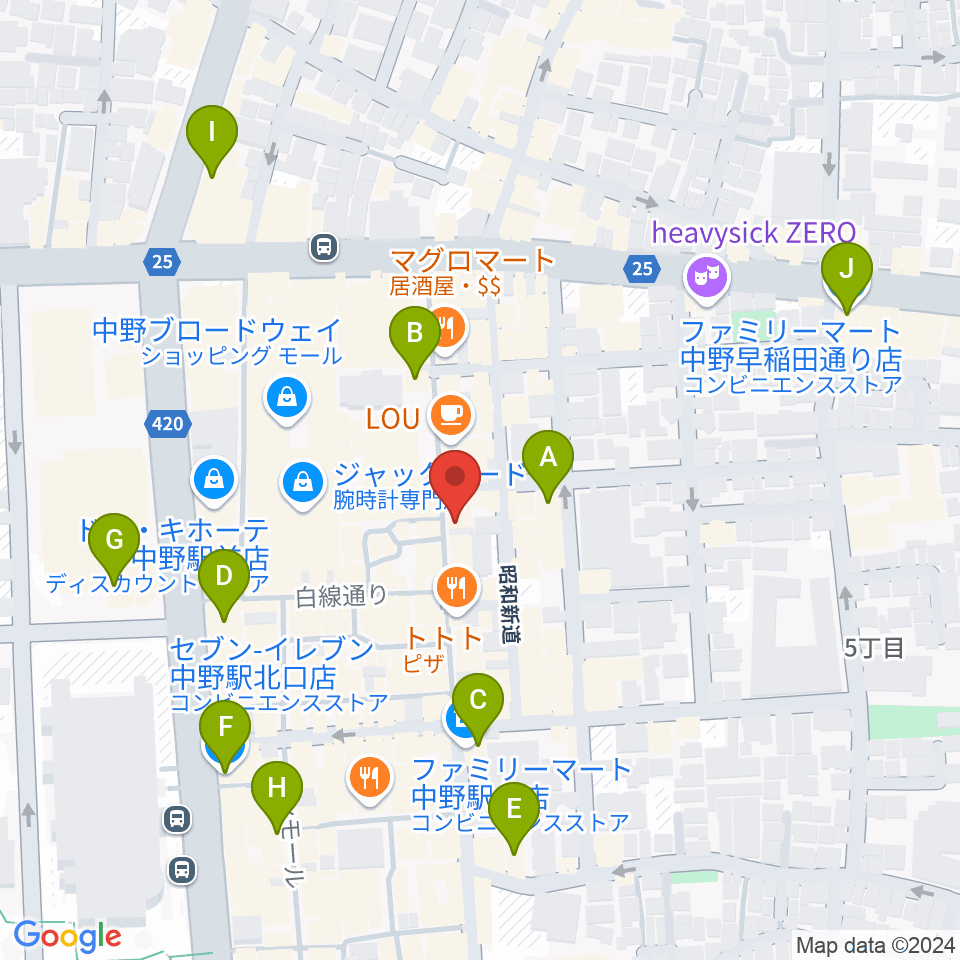 中野JET BAR周辺のコンビニエンスストア一覧地図