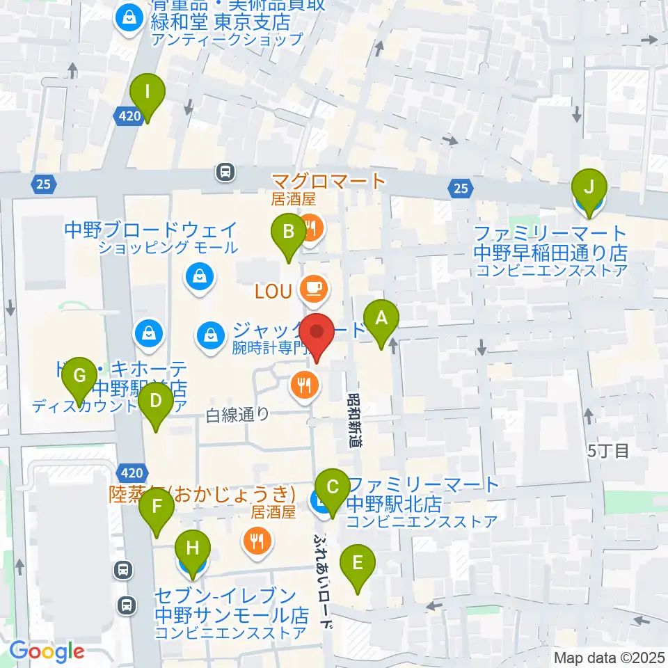 中野JET BAR周辺のコンビニエンスストア一覧地図
