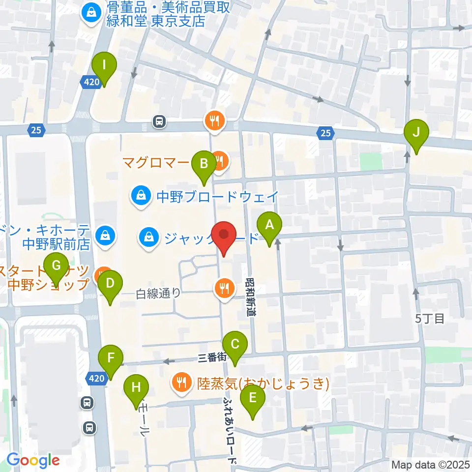 中野JET BAR周辺のコンビニエンスストア一覧地図