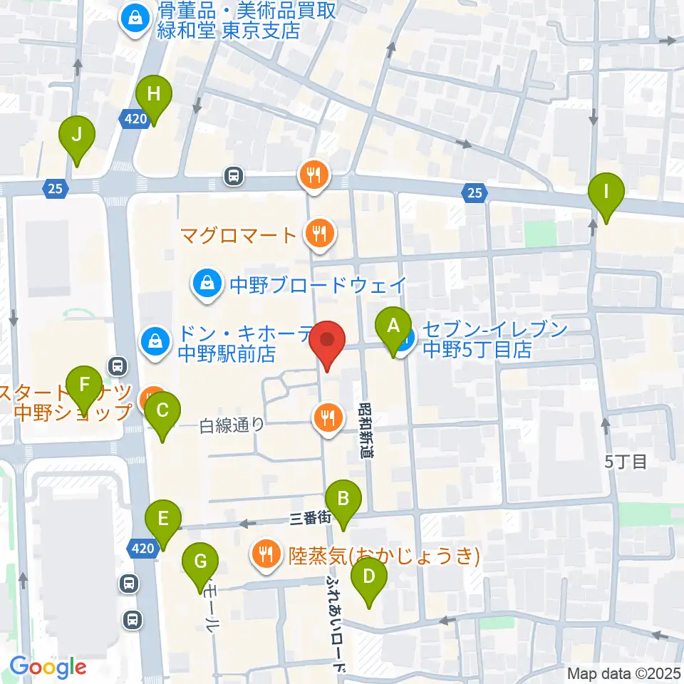 中野JET BAR周辺のコンビニエンスストア一覧地図