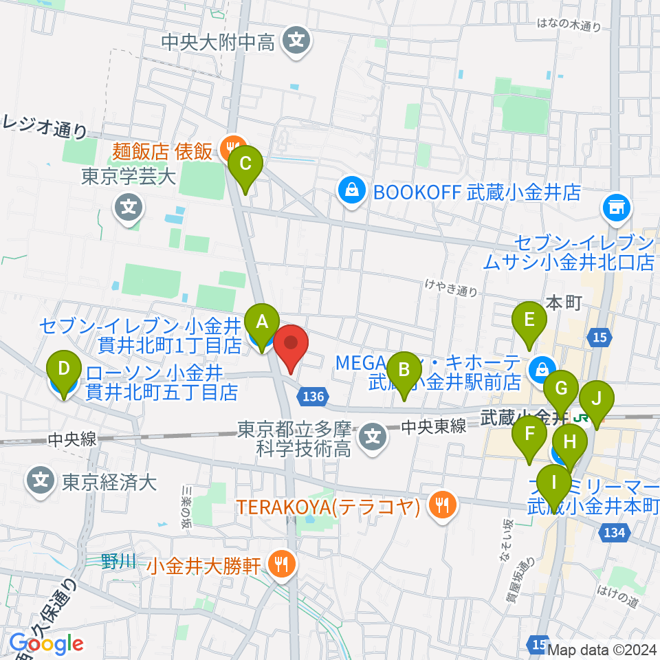 きたまちセンター周辺のコンビニエンスストア一覧地図