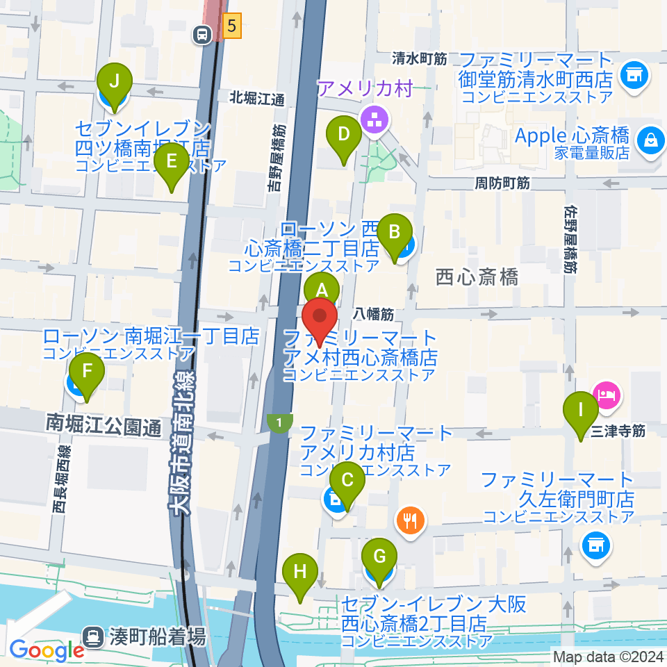 ゴースト大阪周辺のコンビニエンスストア一覧地図