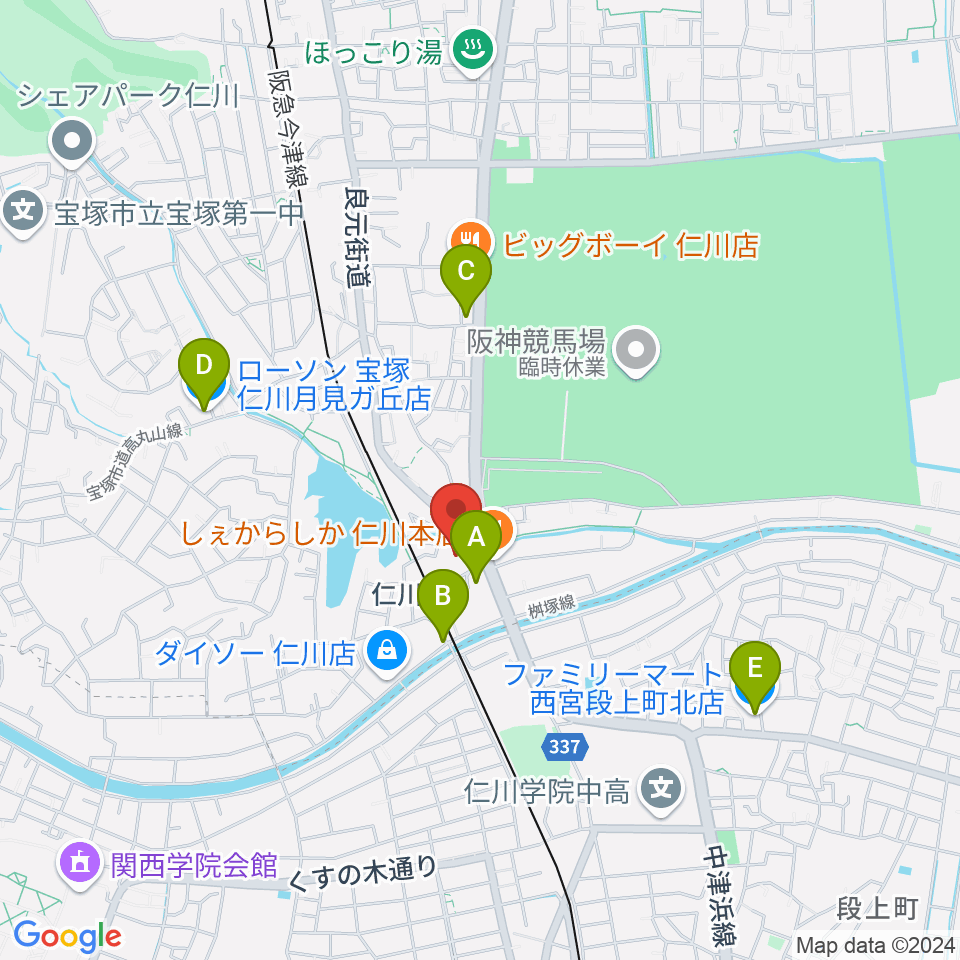 さらら仁川 宝塚市公益施設周辺のコンビニエンスストア一覧地図