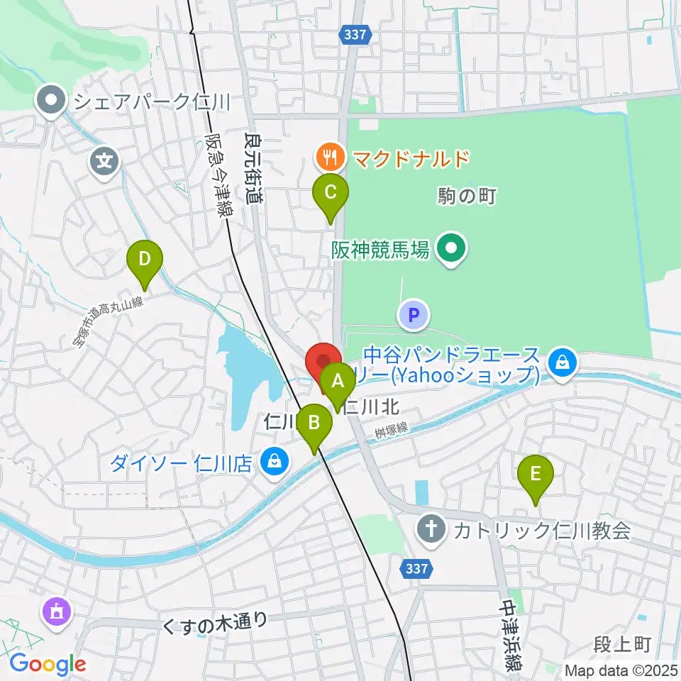 さらら仁川 宝塚市公益施設周辺のコンビニエンスストア一覧地図