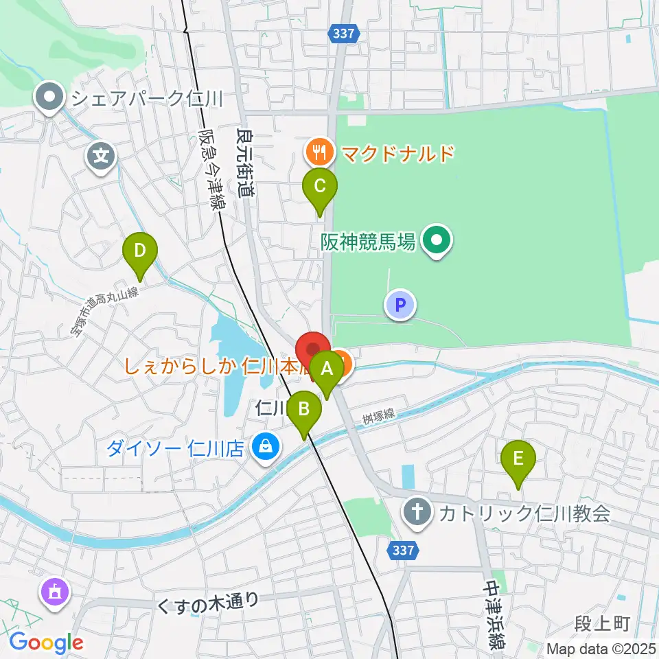 さらら仁川 宝塚市公益施設周辺のコンビニエンスストア一覧地図