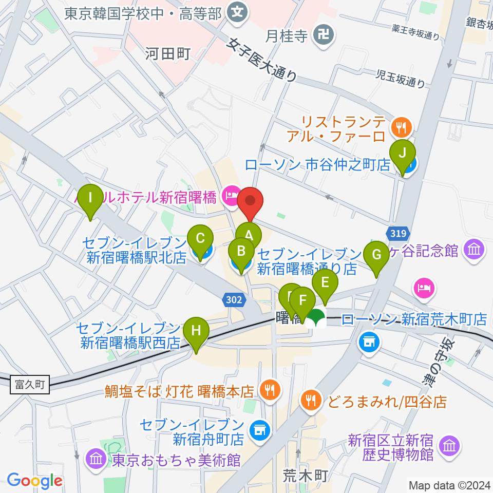 曙橋コタン周辺のコンビニエンスストア一覧地図