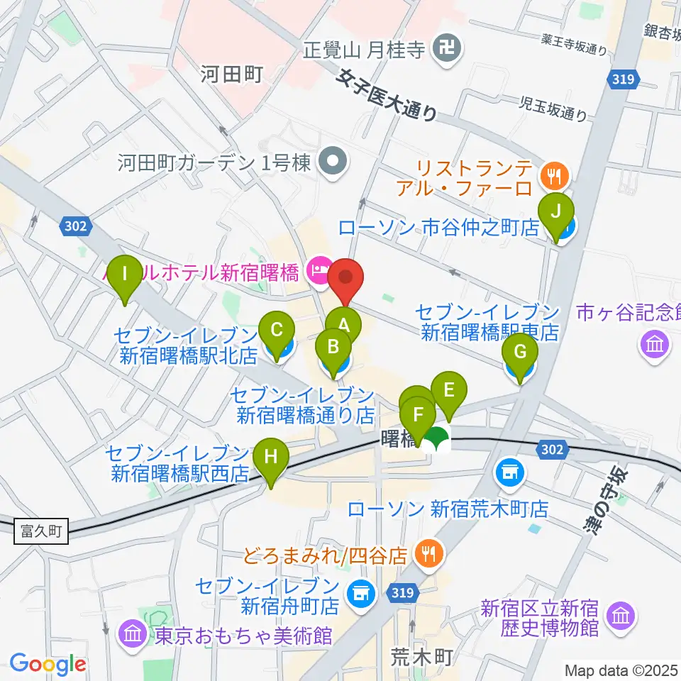 曙橋コタン周辺のコンビニエンスストア一覧地図