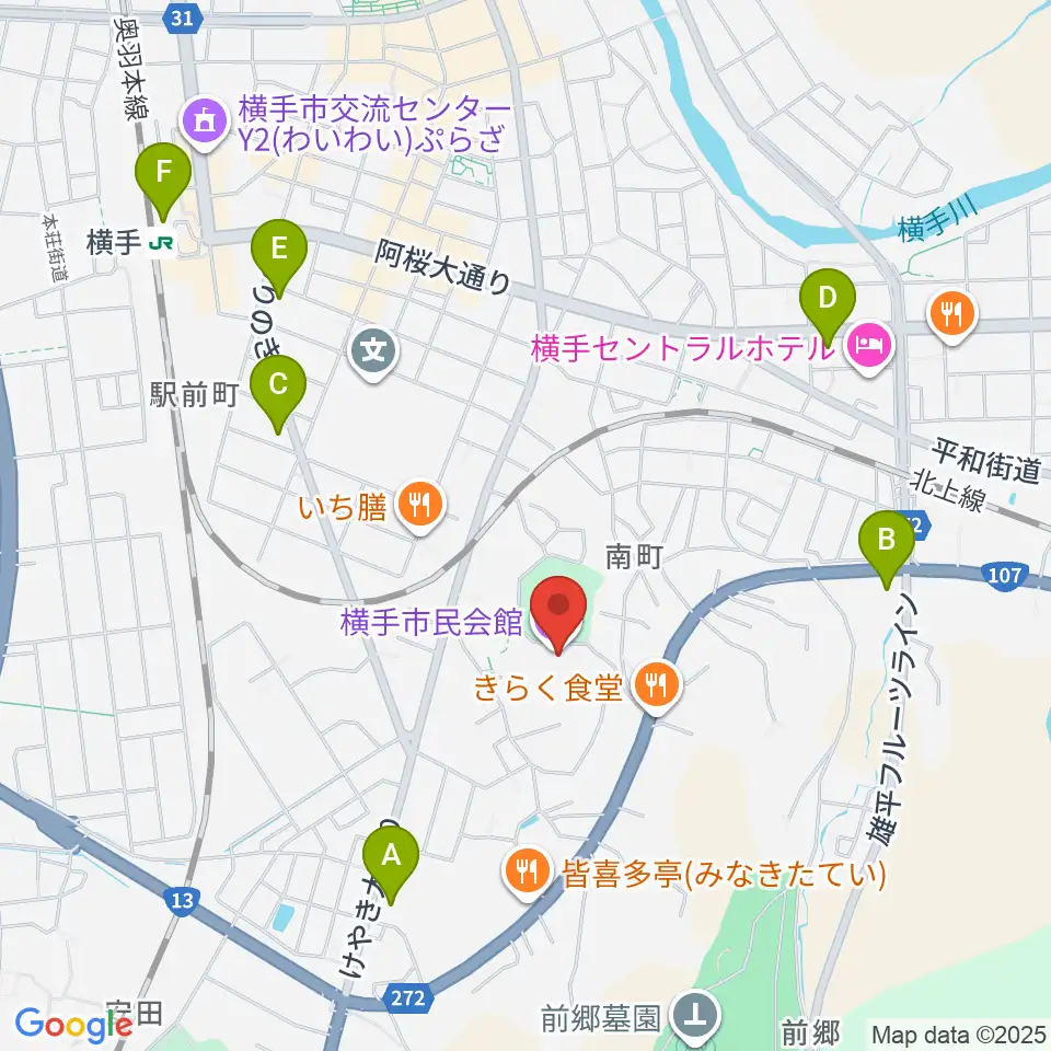 横手市民会館周辺のコンビニエンスストア一覧地図