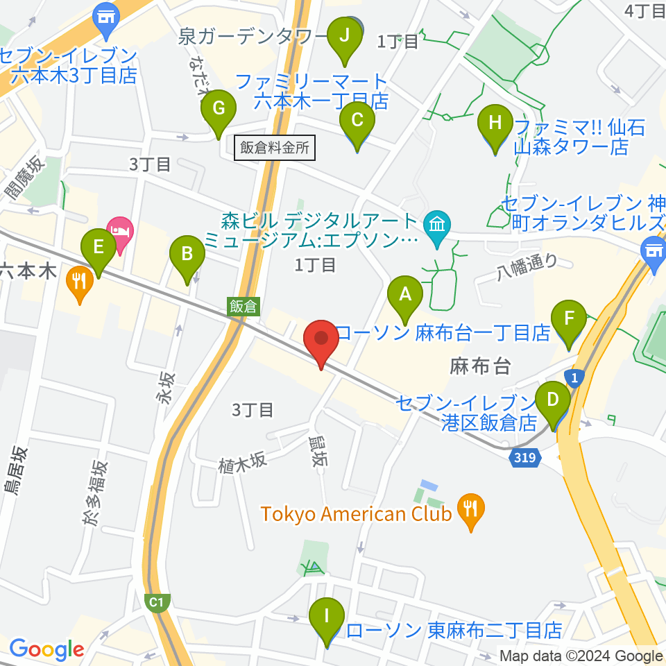 六本木CUBE周辺のコンビニエンスストア一覧地図