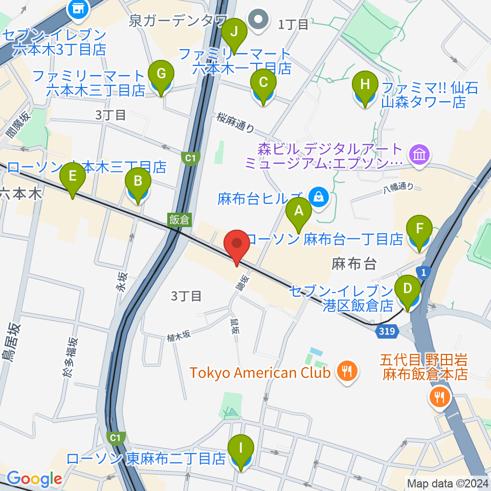 六本木CUBE周辺のコンビニエンスストア一覧地図