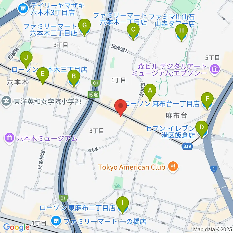 六本木CUBE周辺のコンビニエンスストア一覧地図
