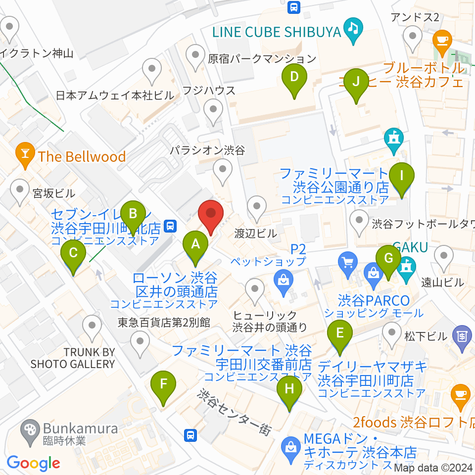 渋谷JUMP周辺のコンビニエンスストア一覧地図