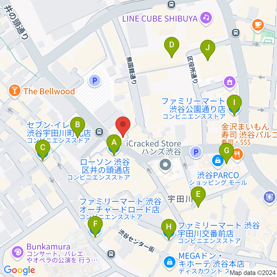 渋谷JUMP周辺のコンビニエンスストア一覧地図