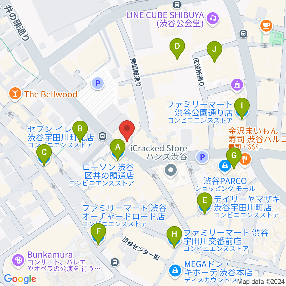 渋谷JUMP周辺のコンビニエンスストア一覧地図