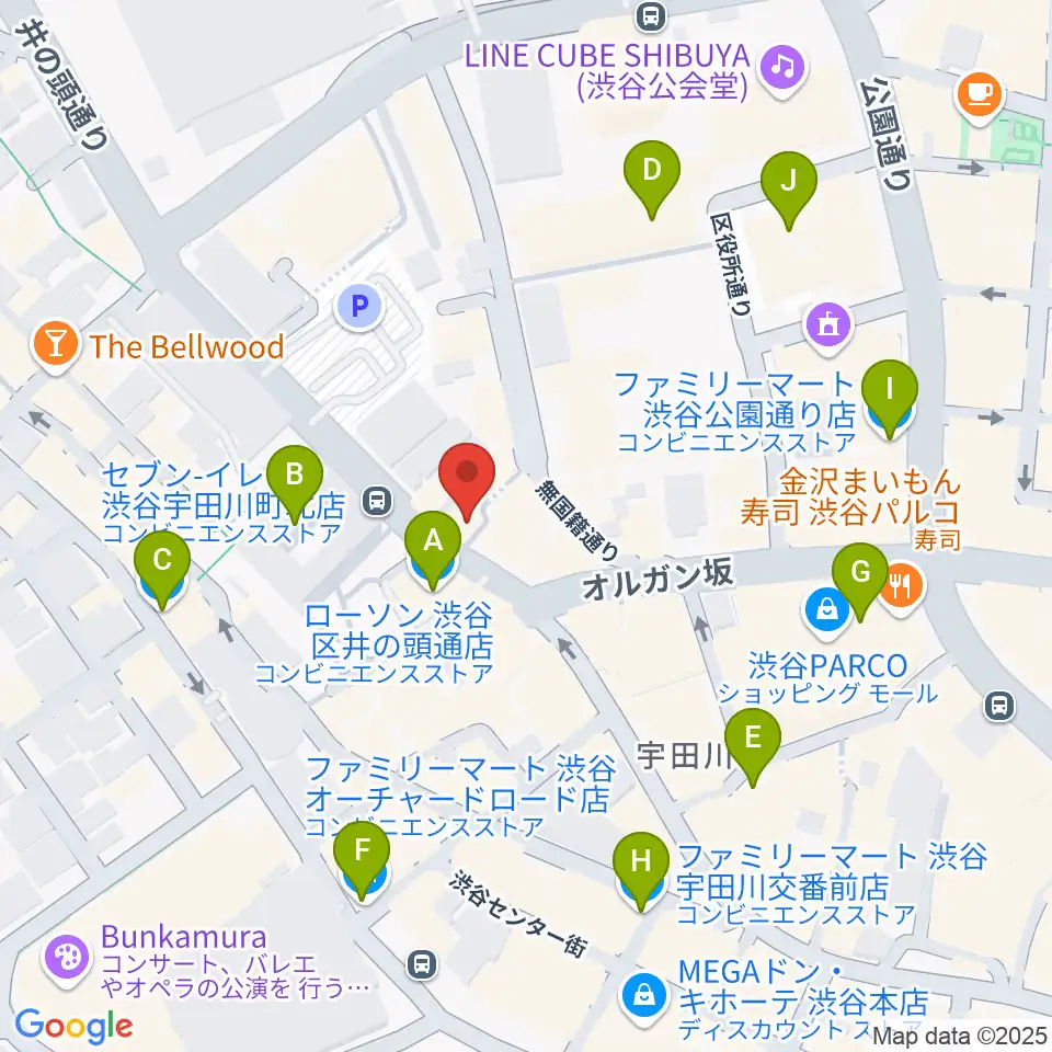 渋谷JUMP周辺のコンビニエンスストア一覧地図