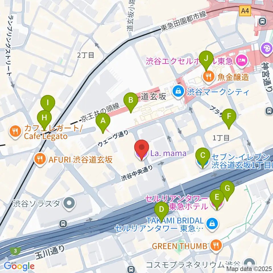 渋谷La.mama周辺のコンビニエンスストア一覧地図