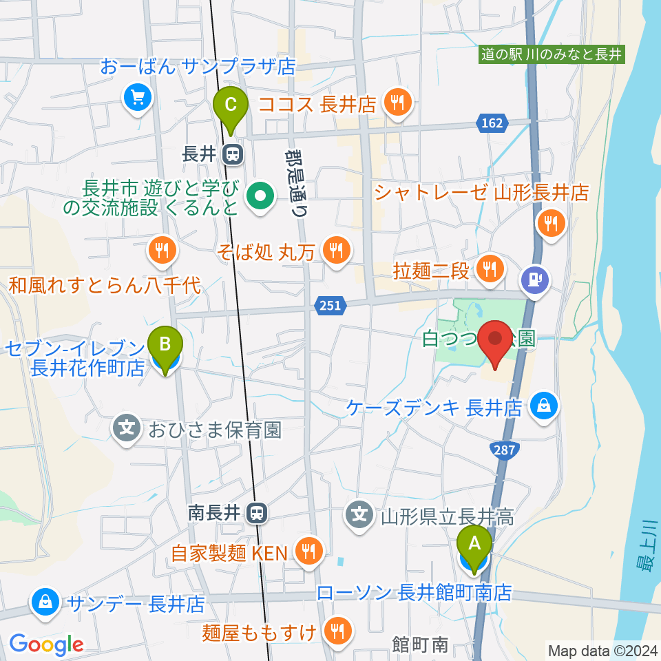 長井市民文化会館周辺のコンビニエンスストア一覧地図