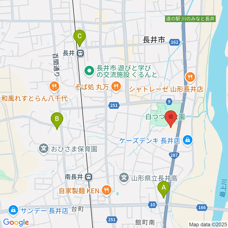 長井市民文化会館周辺のコンビニエンスストア一覧地図
