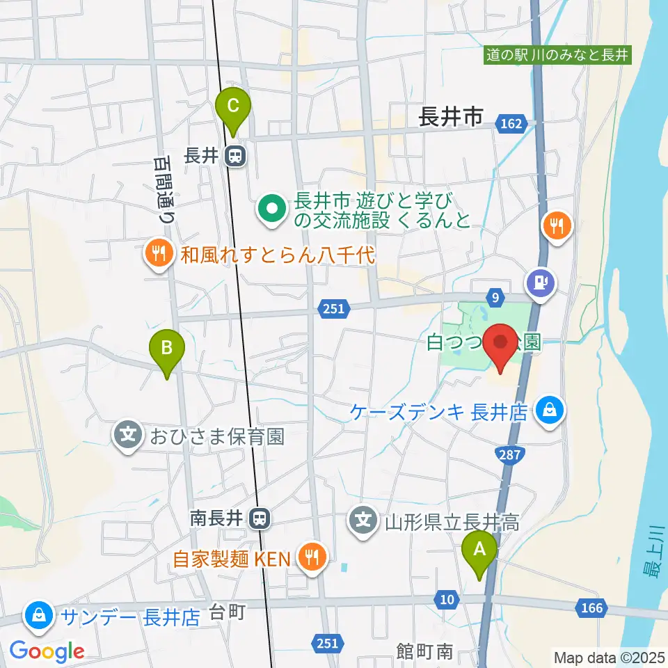 長井市民文化会館周辺のコンビニエンスストア一覧地図