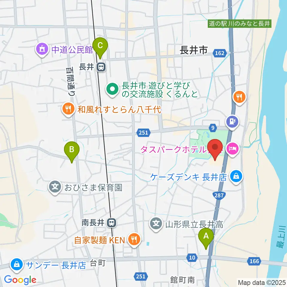長井市民文化会館周辺のコンビニエンスストア一覧地図