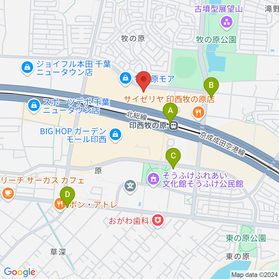 伊藤楽器 ユニスタイル牧の原モアセンター周辺のコンビニエンスストア一覧地図