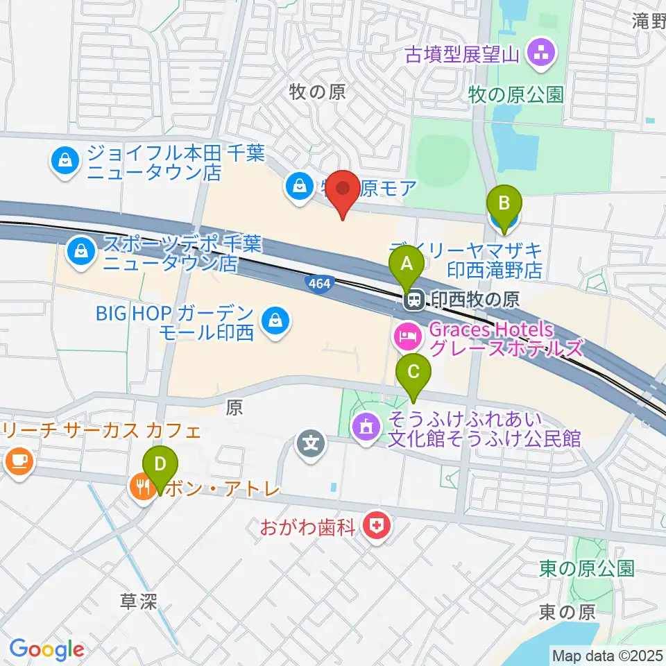 伊藤楽器 ユニスタイル牧の原モアセンター周辺のコンビニエンスストア一覧地図