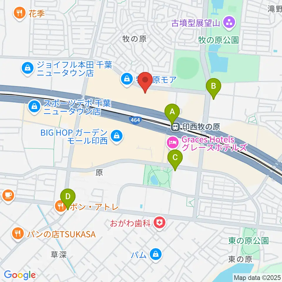 伊藤楽器 ユニスタイル牧の原モアセンター周辺のコンビニエンスストア一覧地図