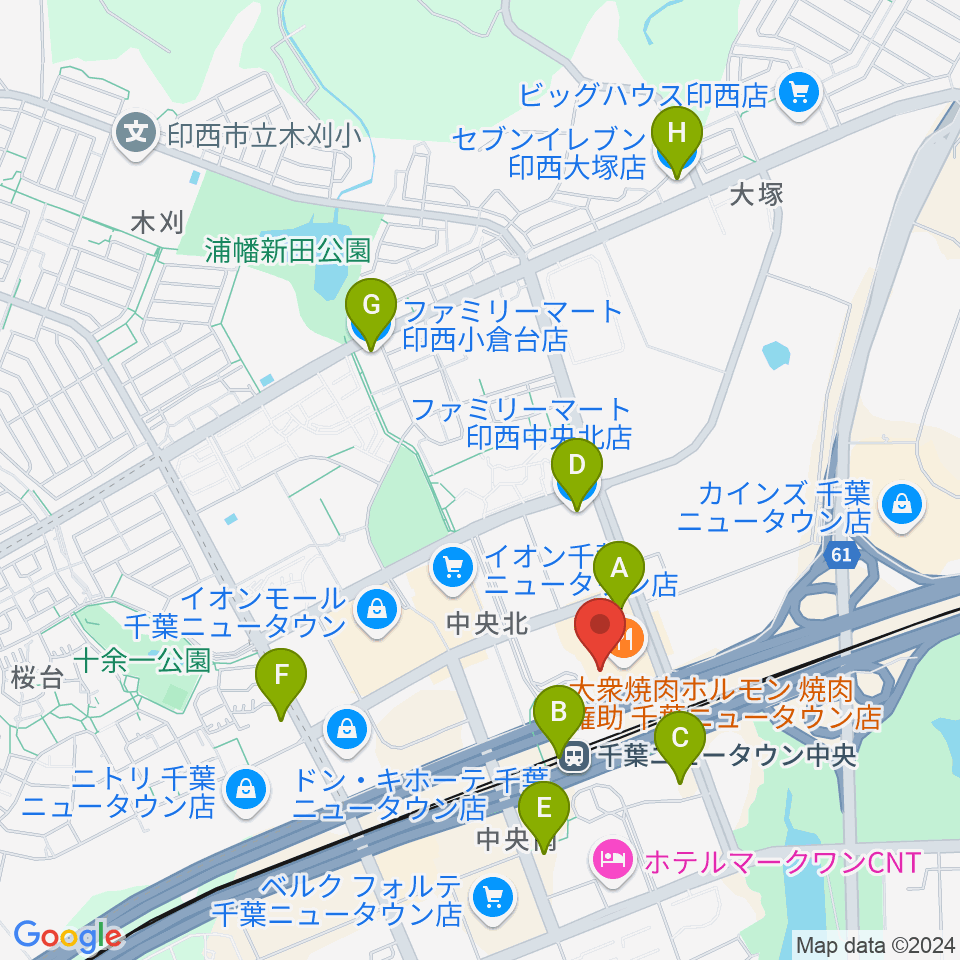 伊藤楽器 千葉ニュータウン中央センター周辺のコンビニエンスストア一覧地図