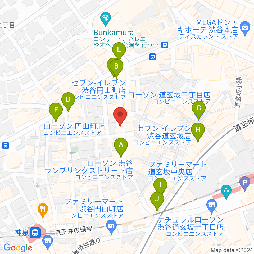 渋谷clubasia周辺のコンビニエンスストア一覧地図