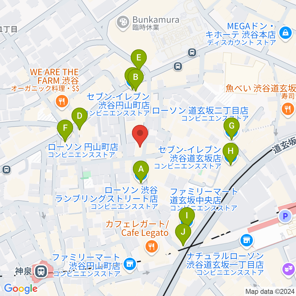 渋谷clubasia周辺のコンビニエンスストア一覧地図