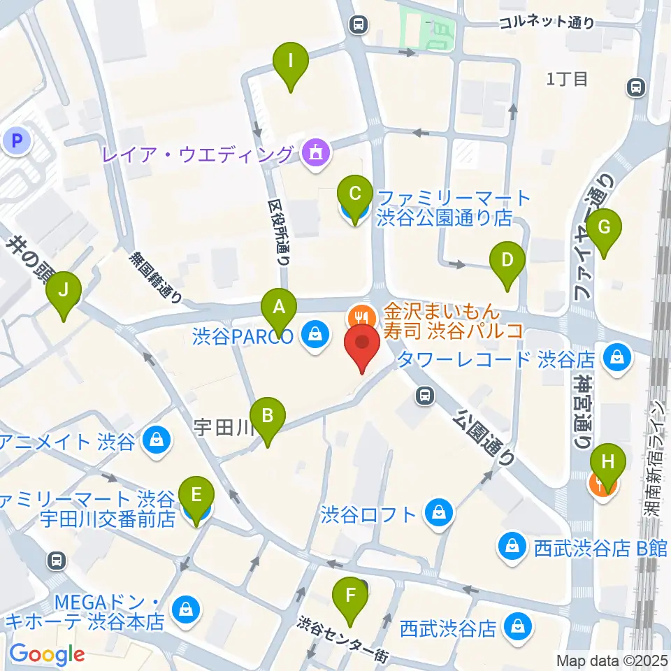 渋谷クアトロラボ周辺のコンビニエンスストア一覧地図