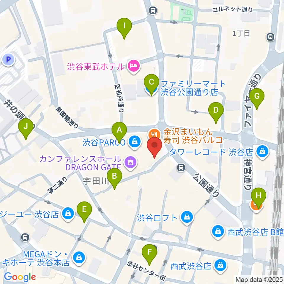 渋谷クアトロラボ周辺のコンビニエンスストア一覧地図