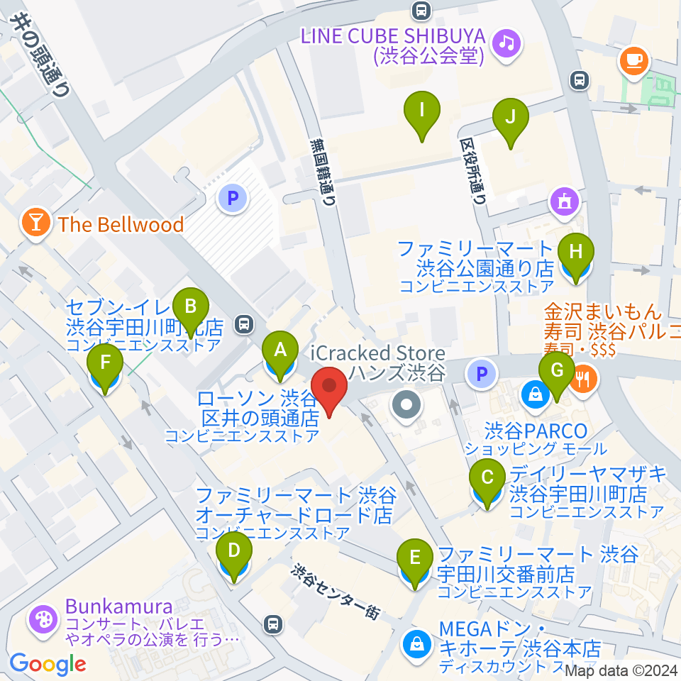 HMV record shop 渋谷周辺のコンビニエンスストア一覧地図