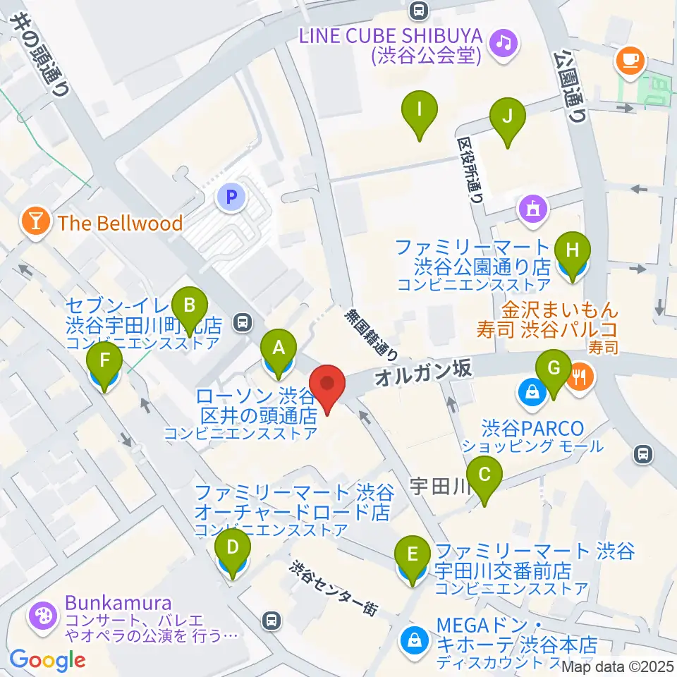 HMV record shop 渋谷周辺のコンビニエンスストア一覧地図