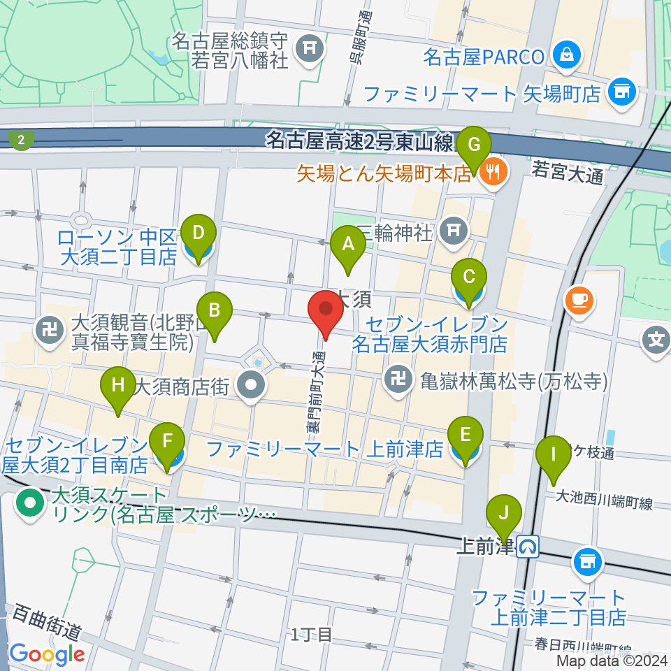 バナナレコード大須店周辺のコンビニエンスストア一覧地図