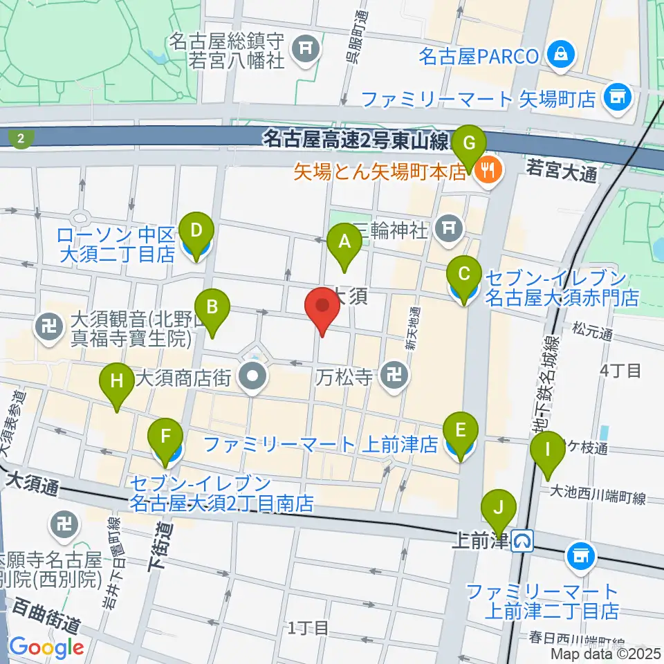 バナナレコード大須店周辺のコンビニエンスストア一覧地図