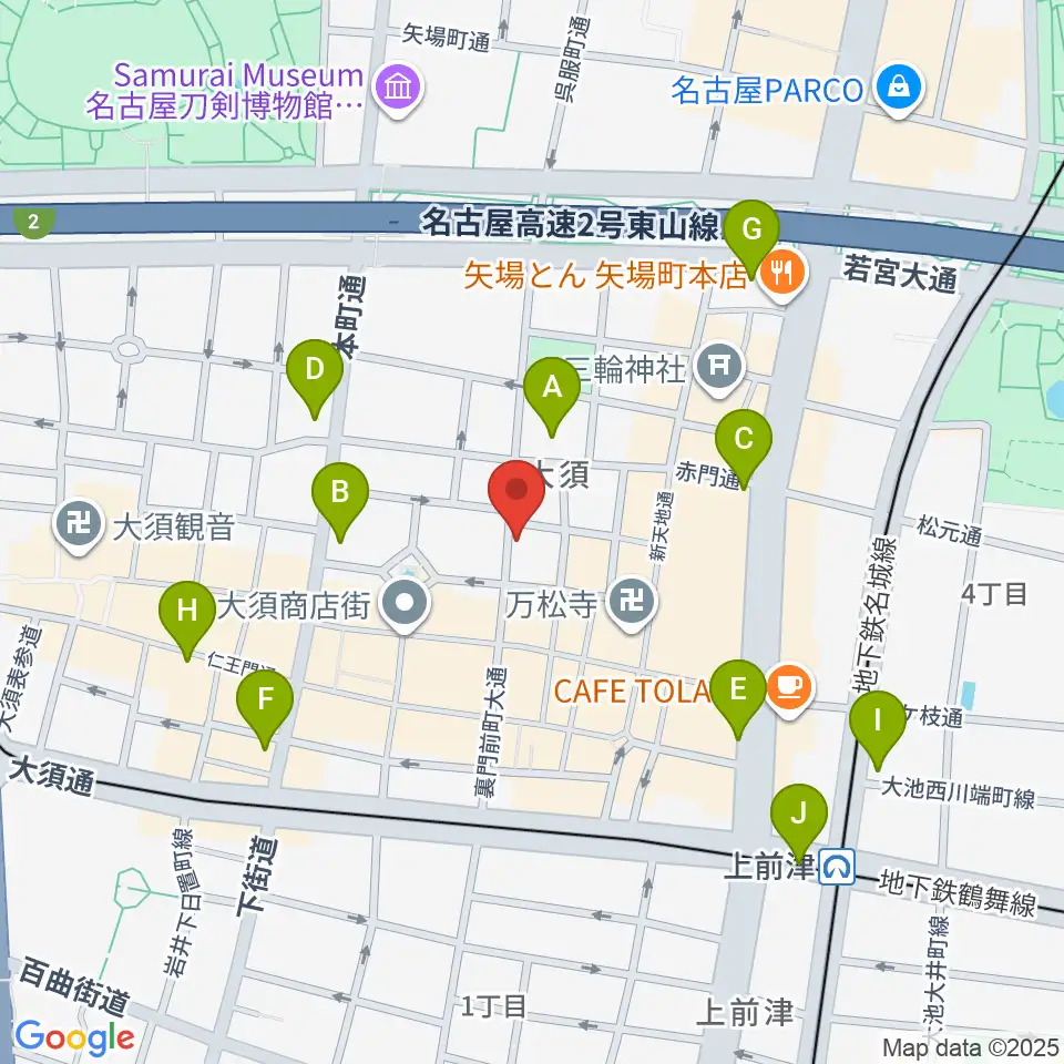 バナナレコード大須店周辺のコンビニエンスストア一覧地図