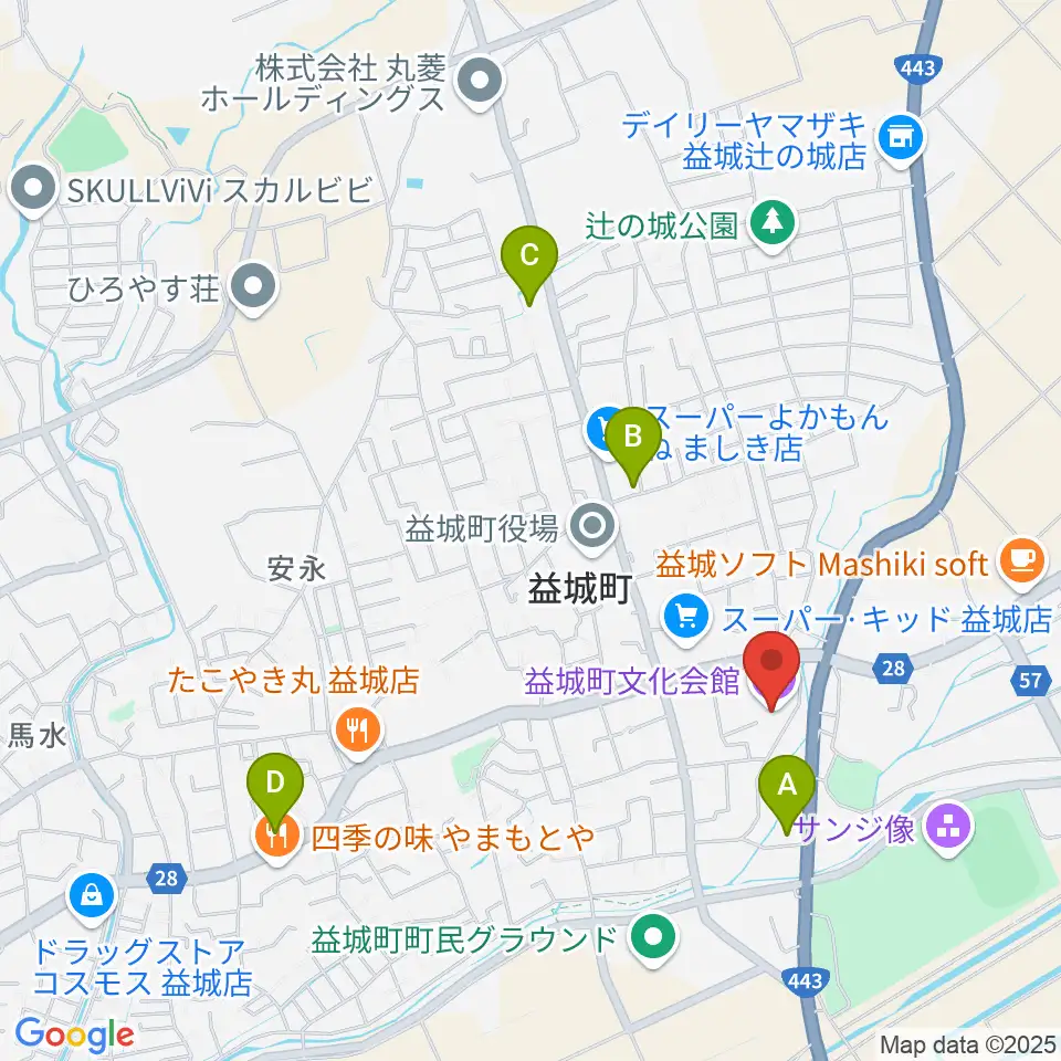 益城町文化会館周辺のコンビニエンスストア一覧地図