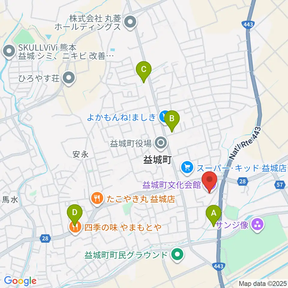 益城町文化会館周辺のコンビニエンスストア一覧地図