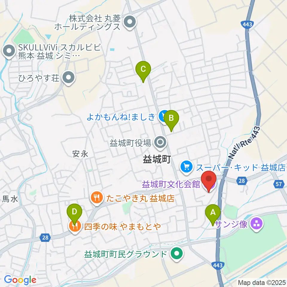益城町文化会館周辺のコンビニエンスストア一覧地図