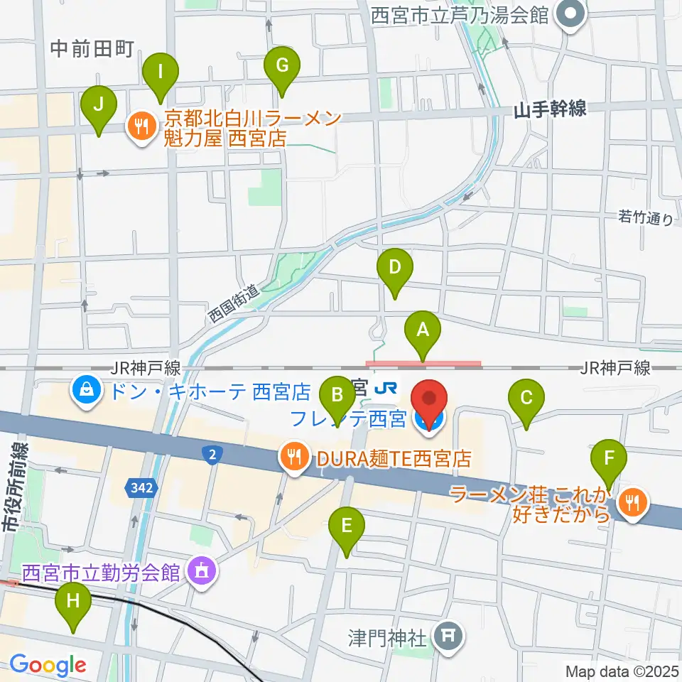 西宮市フレンテホール周辺のコンビニエンスストア一覧地図