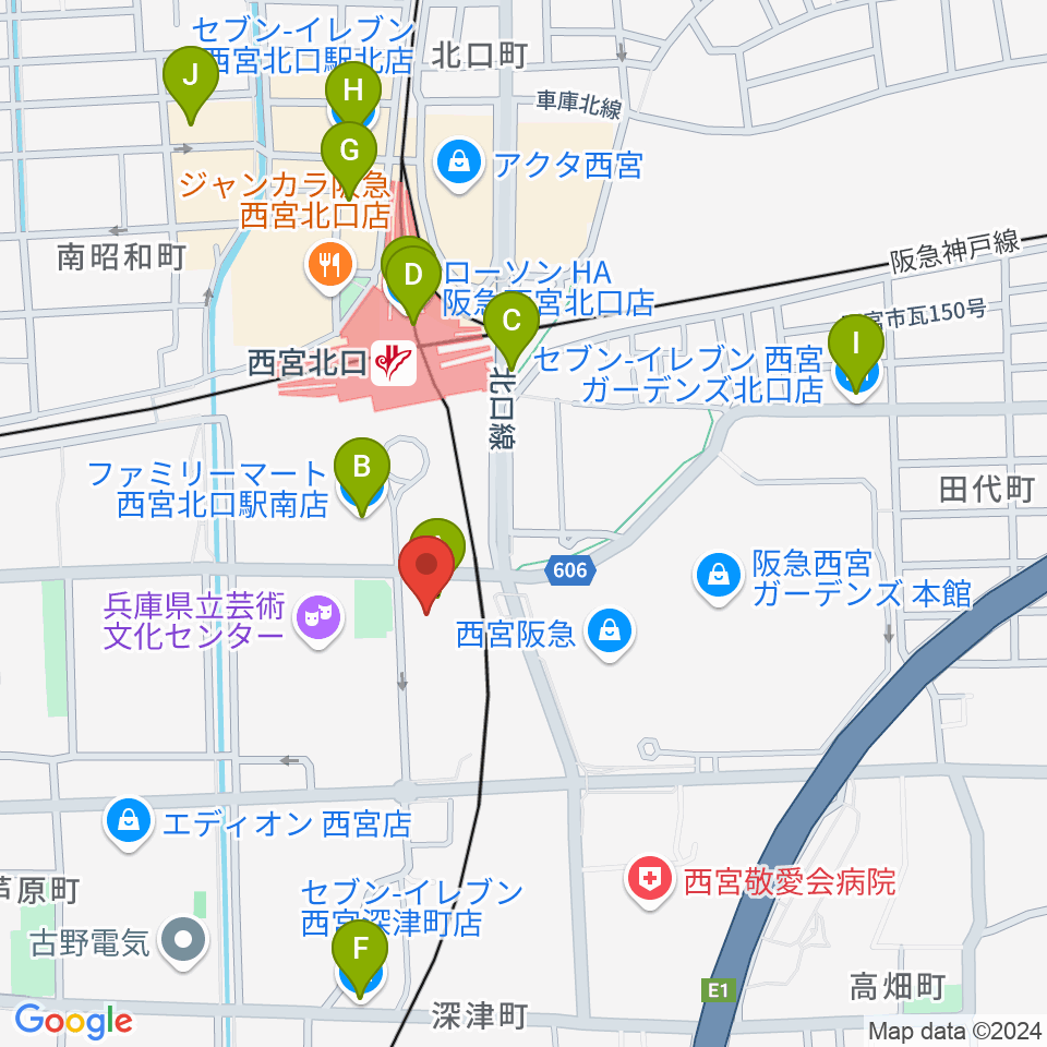 西宮市プレラホール周辺のコンビニエンスストア一覧地図