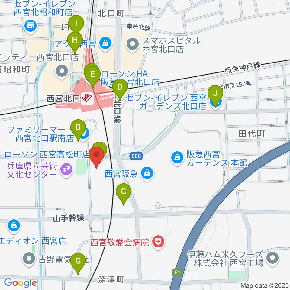 西宮市プレラホール周辺のコンビニエンスストア一覧地図