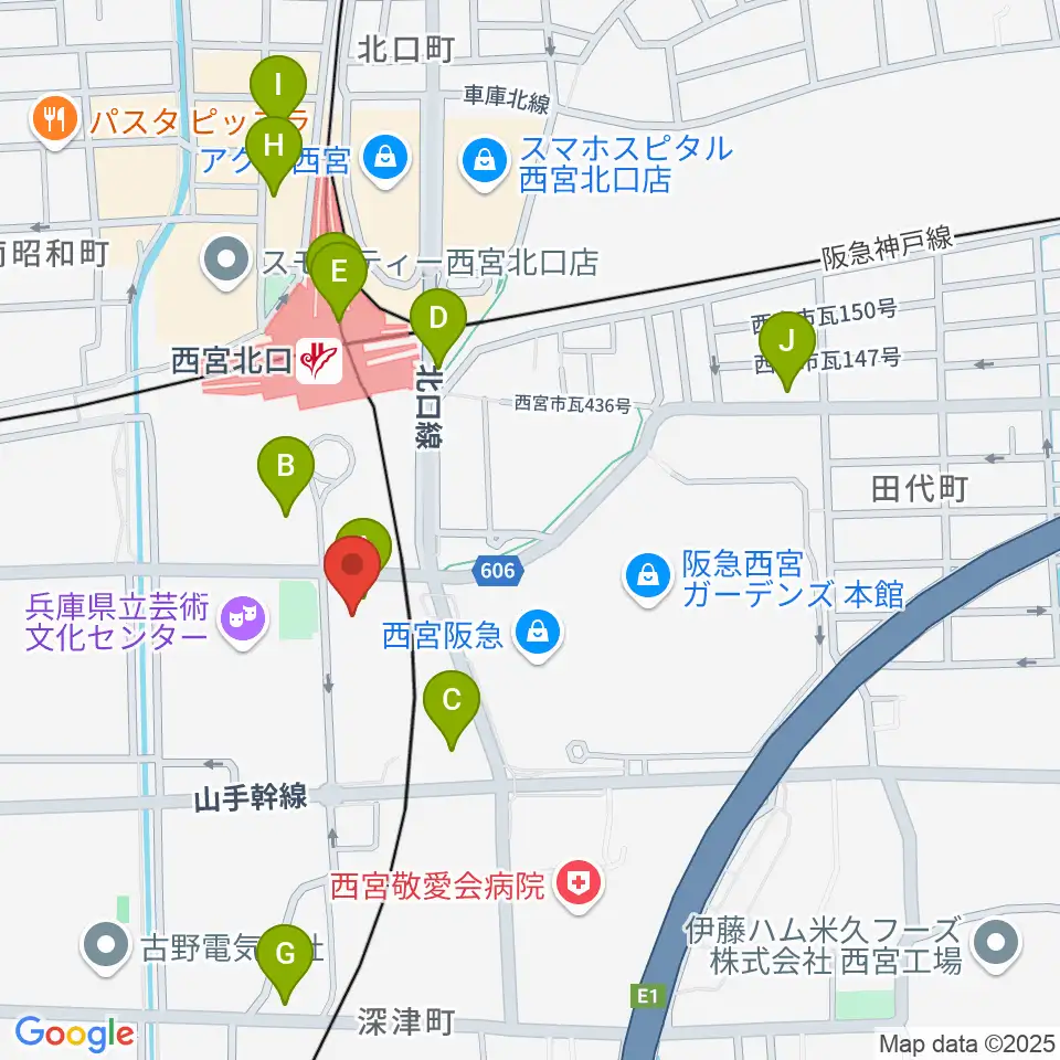 西宮市プレラホール周辺のコンビニエンスストア一覧地図