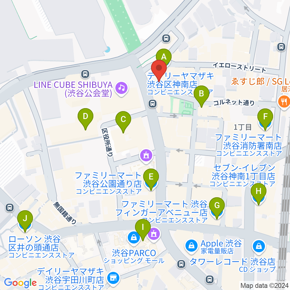 渋谷エッグマン周辺のコンビニエンスストア一覧地図