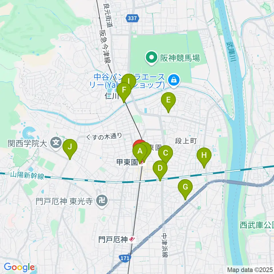 西宮市甲東ホール周辺のコンビニエンスストア一覧地図